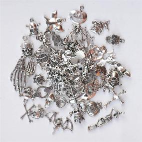 img 3 attached to 🎃 Spooktacular 60pcs Antique Silver Charm Pendant: Halloween Collection for DIY Jewelry Making