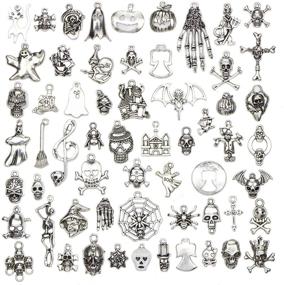 img 4 attached to 🎃 Spooktacular 60pcs Antique Silver Charm Pendant: Halloween Collection for DIY Jewelry Making