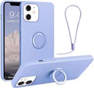 📱 360° silicone rubber ring holder case for iphone 12 &amp; 12 pro, 6.1 inch full body protection kickstand case - lilac purple (with hand strap &amp; car mount support) logo