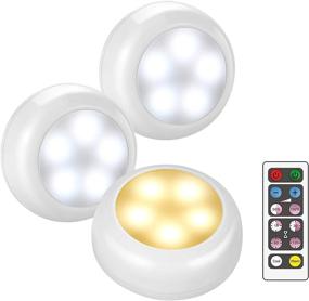 img 4 attached to 💡 Wireless LED Puck Lights with Remote Control - Battery Operated Under Cabinet Lighting, LED Closet Light, Stick On Lights Cool White and Warm White (3 Pack)