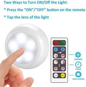 img 2 attached to 💡 Wireless LED Puck Lights with Remote Control - Battery Operated Under Cabinet Lighting, LED Closet Light, Stick On Lights Cool White and Warm White (3 Pack)