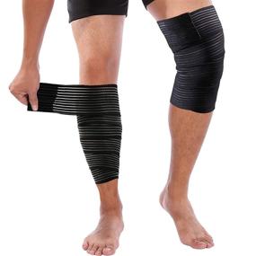 img 4 attached to 🏋️ 2 Pack Knee Wraps: Compression Braces for Knee Pain with Adhesive Straps - Adjustable Support for Men & Women in Squatting, Weightlifting, Running, and Working Out - Black