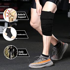 img 3 attached to 🏋️ 2 Pack Knee Wraps: Compression Braces for Knee Pain with Adhesive Straps - Adjustable Support for Men & Women in Squatting, Weightlifting, Running, and Working Out - Black