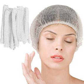 img 4 attached to 🧢 100 Pcs Disposable Bouffant Caps - 21inches Hair Net for Food Service & Sleeping - Elastic Dust Cap (White)