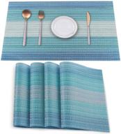heloho placemats set of 4- heat & stain resistant vinyl table place mats with foldable design - easy to clean & perfect for kitchen dining table decor - blue logo