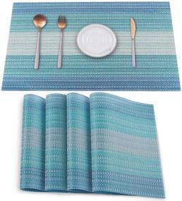 img 4 attached to HeloHo Placemats Set of 4- Heat & Stain Resistant Vinyl Table Place Mats with Foldable Design - Easy to Clean & Perfect for Kitchen Dining Table Decor - Blue