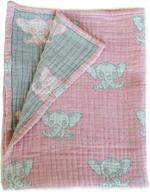 👶 premium 4 layer thick baby girl swaddle blankets in pink and grey elephant design - superfine muslin, 43”x43” size! logo