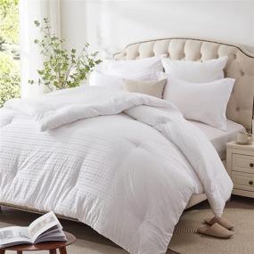 img 4 attached to 🛏️ Siluvia Queen Size Comforter: Luxuriously Soft Quilted Down Alternative Duvet Insert with Corner Tabs - Reversible White Queen Bedding