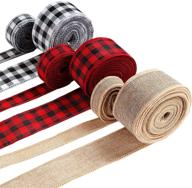 🎅 christmas wired edge ribbons: 6 rolls, 45 yards - plaid & buffalo patterns - diy wrapping & crafts (red/black, black/white, yellow linen) logo