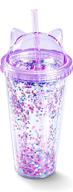 🐱 purple glitter cat ear tumbler cup water bottles with straw - double walled coffee drinking tumblers - 420 ml kids & adult reusable water bottle логотип