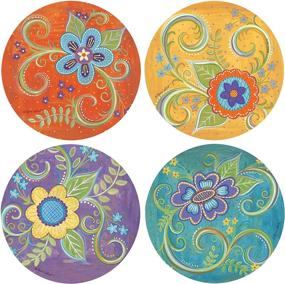 img 1 attached to Stylish Thirstystone Stoneware Coaster Set - Gypsy Blossoms Design