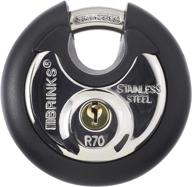 🔒 commercial stainless steel discus padlock by brinks - keyed, 70mm, 4 pin cylinder, black логотип