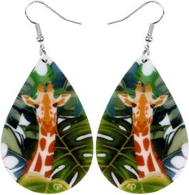 img 4 attached to 🦒 NEWEI Acrylic Africa Giraffe Earrings: Stylish Teardrop Dangle Jungle Animal Jewelry for Women & Kids, a Charming Gift!