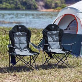 img 2 attached to 🪑 EVER ADVANCED Oversized Padded Quad Arm Chair: High Back Folding Camp Chair with Cup Holder - Supports 300 lbs, Collapsible Steel Frame for Heavy Duty Outdoor Comfort