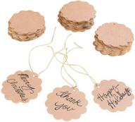 🏷️ 100 pack of brown craft scalloped paper label tags: perfect for birthday parties, wedding gifts, organizing & crafts, with jute twines string included logo