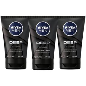 img 4 attached to 🧼 NIVEA MEN DEEP Cleansing Beard and Face Wash with Natural Charcoal - 3 Pack of 3.3 Fl Oz Tubes.
