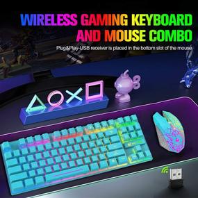 img 3 attached to 🎮 Enhance Your Gaming Experience with Wireless Gaming Keyboard and Mouse Combo - 87 Key Rainbow LED Backlight, Rechargeable Battery, Mechanical Feel, Anti-ghosting, Ergonomic, Waterproof, RGB Mute Mice for PC Gamers (Blue)