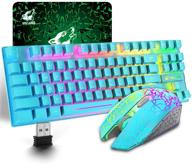 🎮 enhance your gaming experience with wireless gaming keyboard and mouse combo - 87 key rainbow led backlight, rechargeable battery, mechanical feel, anti-ghosting, ergonomic, waterproof, rgb mute mice for pc gamers (blue) logo