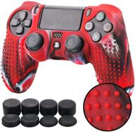 🎮 yorha studded silicone cover skin case for sony ps4/slim/pro dualshock 4 controller + pro thumb grips - camouflage red edition: enhance your gaming experience! logo