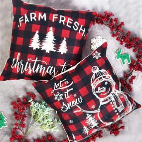 img 1 attached to 🎄 Acerich Christmas Throw Pillow Covers, 18x18 Inch Red Buffalo Plaid Pillow Cases, Festive Reindeer Snowman Xmas Pillow Covers for Home Decorations