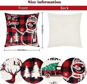 img 3 attached to 🎄 Acerich Christmas Throw Pillow Covers, 18x18 Inch Red Buffalo Plaid Pillow Cases, Festive Reindeer Snowman Xmas Pillow Covers for Home Decorations