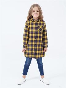 img 3 attached to Sleeve Button Cotton Flannel Green Girls' Clothing for Tops, Tees & Blouses