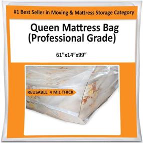 img 4 attached to 🛏️ 4 Mil Heavy Duty Thick Plastic Wrap Protector Reusable Bags - Queen Mattress Bag for Moving and Storage Supplies Cover