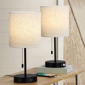 img 4 attached to 🔌 Enhance Your Living Space with USB Table Lamp Set - Bedside Nightstand Lamp with Dual USB Charging Ports - Stylish Fabric Shade Desk Reading Lamp for Living Room Bedroom Office