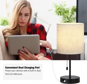 img 2 attached to 🔌 Enhance Your Living Space with USB Table Lamp Set - Bedside Nightstand Lamp with Dual USB Charging Ports - Stylish Fabric Shade Desk Reading Lamp for Living Room Bedroom Office