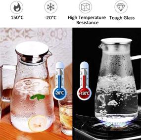 img 2 attached to 🥤 Heat Resistant Glass Pitcher with Stainless Steel Lid and Spout - Jasdel Water Carafe with Handle, Ideal Beverage Pitcher for Iced Tea and Juice, Perfect Pitcher for Fridge Storage - 1800ml/61oz