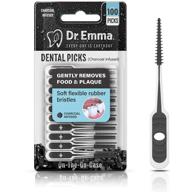 🦷 dr. emma soft charcoal dental picks, 100 count (1 packs) - rubberized brush picks logo