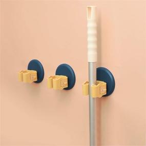 img 4 attached to 🧹 Delma Mop and Broom Holder Wall Mount: Self-Adhesive, No Drilling Broom Gripper in Yellow+Blue - 3 PCS Holders