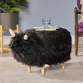 img 3 attached to 🦙 Christopher Knight Home Kamla Furry Yak Ottoman - Stylish Black Design with Natural Finish