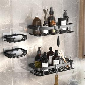 img 4 attached to 🚿 2-Pack Shower Caddy Organizer Set with 2 Soap Dishes - Space Aluminum Shower Shelf, Wall-Mounted Bathroom Caddy with Hooks - No Drilling, Adhesive Shower Shelf for Kitchen, Toilet, Bathroom