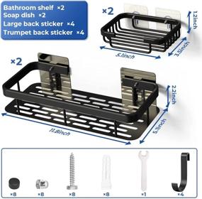 img 2 attached to 🚿 2-Pack Shower Caddy Organizer Set with 2 Soap Dishes - Space Aluminum Shower Shelf, Wall-Mounted Bathroom Caddy with Hooks - No Drilling, Adhesive Shower Shelf for Kitchen, Toilet, Bathroom