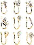 👃 masedy 9pcs fake nose rings hoop clip on set: trendy non piercing jewelry for cartilage, tragus & more! logo