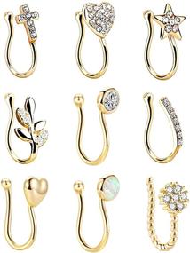 img 4 attached to 👃 Masedy 9Pcs Fake Nose Rings Hoop Clip On Set: Trendy Non Piercing Jewelry for Cartilage, Tragus & More!