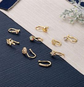 img 3 attached to 👃 Masedy 9Pcs Fake Nose Rings Hoop Clip On Set: Trendy Non Piercing Jewelry for Cartilage, Tragus & More!