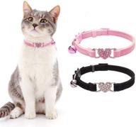 🐱 bingpet cat collar breakaway with bell, heart bling collar soft velvet adjustable for kittens, 2 pack - enhanced seo logo