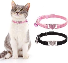 img 4 attached to 🐱 BINGPET Cat Collar Breakaway with Bell, Heart Bling Collar Soft Velvet Adjustable for Kittens, 2 Pack - Enhanced SEO