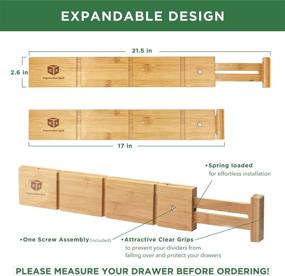 img 1 attached to Bamboo Drawer Dividers with Inserts and Liner - Adjustable Organizers for Kitchen or Dresser Drawers - Expandable Utensil Organizer for Deep Storage - Tall Wood Divider Separators