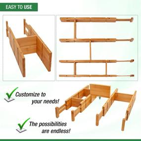 img 3 attached to Bamboo Drawer Dividers with Inserts and Liner - Adjustable Organizers for Kitchen or Dresser Drawers - Expandable Utensil Organizer for Deep Storage - Tall Wood Divider Separators