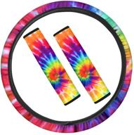 🌈 instantarts colorful tie dye print auto accessories set - 2 piece seat belt pads and steering wheel cover for women - universal size logo