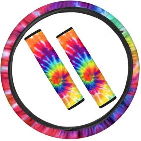 img 4 attached to 🌈 INSTANTARTS Colorful Tie Dye Print Auto Accessories Set - 2 Piece Seat Belt Pads and Steering Wheel Cover for Women - Universal Size