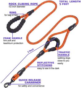 img 3 attached to 🐾 Btromeshy Dog Leash: Heavy Duty 5 FT Rope Leash with 2 Padded Handles and Reflective Strips for Small, Medium, and Large Breeds - Control and Safety for Pet Training