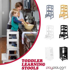 img 1 attached to Platoon Toddler Kitchen Stool - White Wooden Step Stool Tower for Kids Kitchen Counter Learning & Safe Cooking Experience