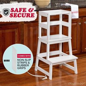 img 2 attached to Platoon Toddler Kitchen Stool - White Wooden Step Stool Tower for Kids Kitchen Counter Learning & Safe Cooking Experience