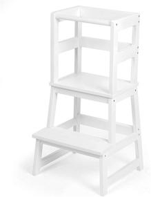 img 4 attached to Platoon Toddler Kitchen Stool - White Wooden Step Stool Tower for Kids Kitchen Counter Learning & Safe Cooking Experience