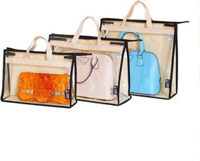 img 4 attached to 👜 Keledz Handbag Dust Cover Bag: Transparent PVC Purse Storage Organizer with Zipper & Handle - 3 Packs (S M L)