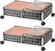 under bed clothing storage cart with rolling drawers and shoe organizer - underbed basket on wheels, 2-pack, white логотип